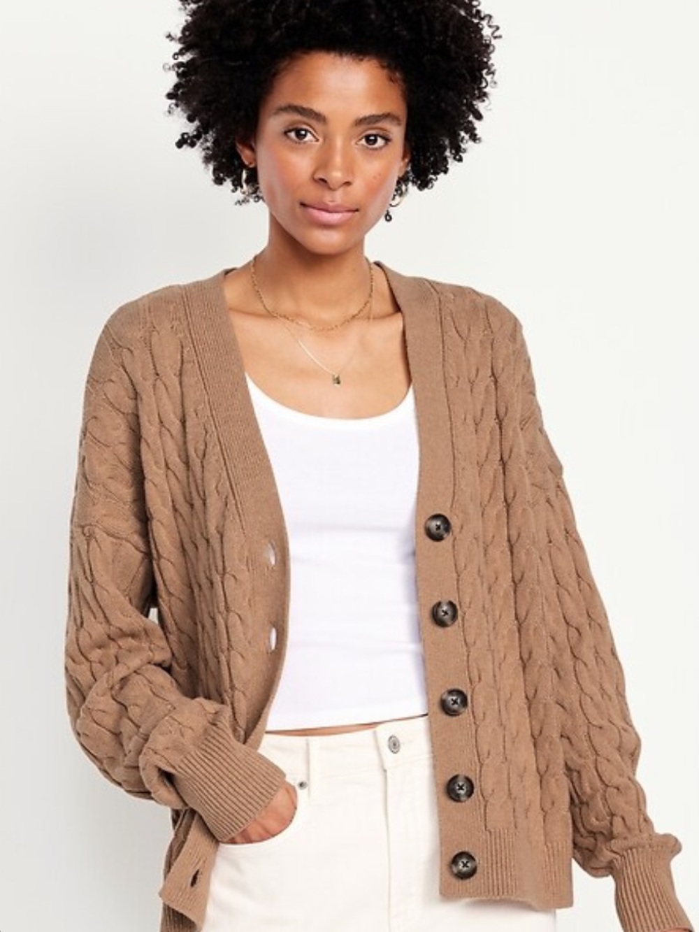 Old Navy Cable-Knit Oversized Cardigan - Camel Brown - Small